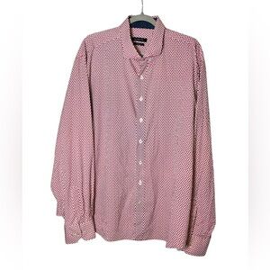 Bugatchi OOOHCotton Button Down Shirt 
Red/coral & navy blue on white genometric
